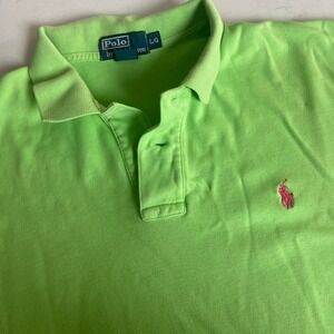 Polo by Ralph Lauren Men's Large  Green Short Sleeve Polo Shirt Pink Pony Logo